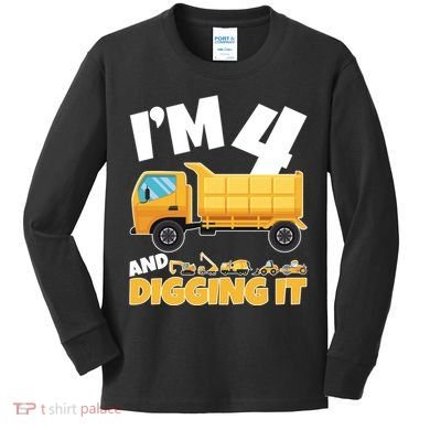 Birthday Boy 4 Construction Themed 4th Birthday 4 Years Old Kids Long Sleeve Shirt