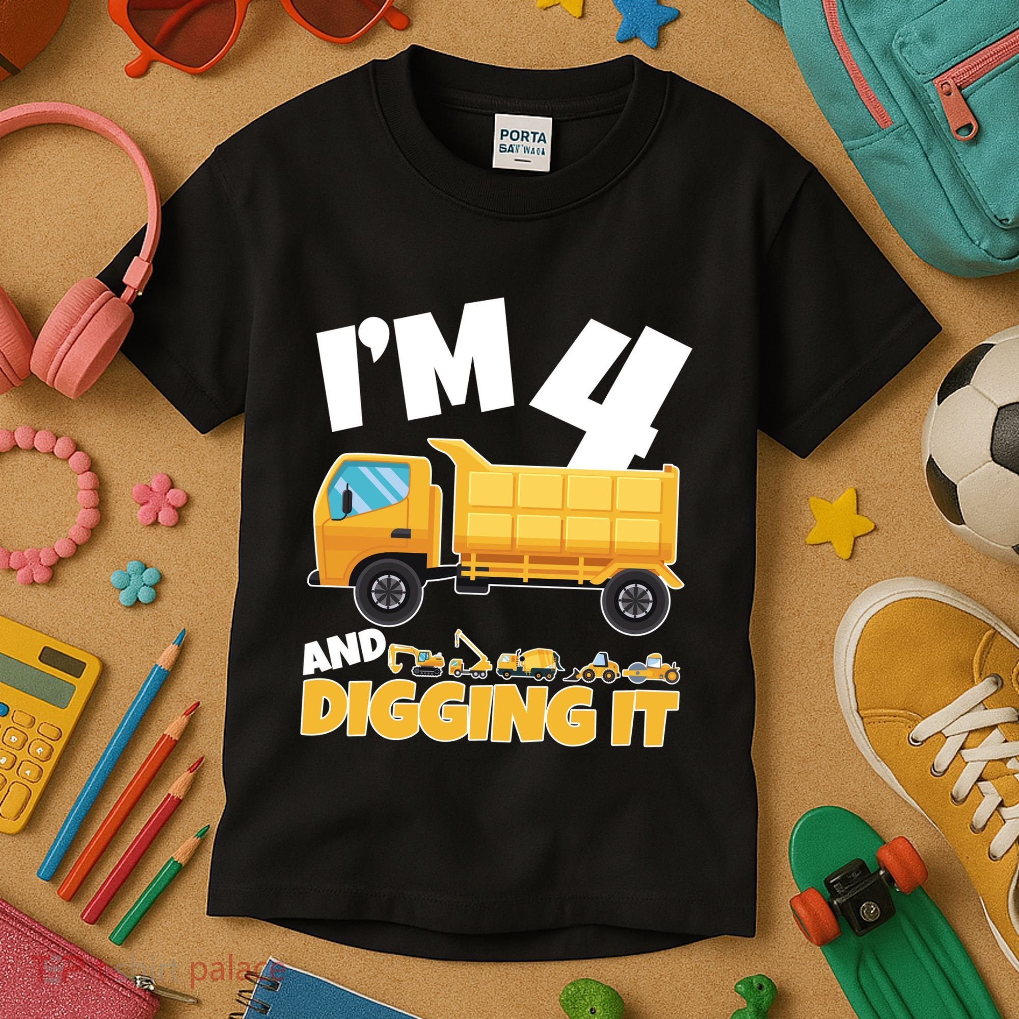 Birthday Boy 4 Construction Themed 4th Birthday 4 Years Old Kids T-Shirt
