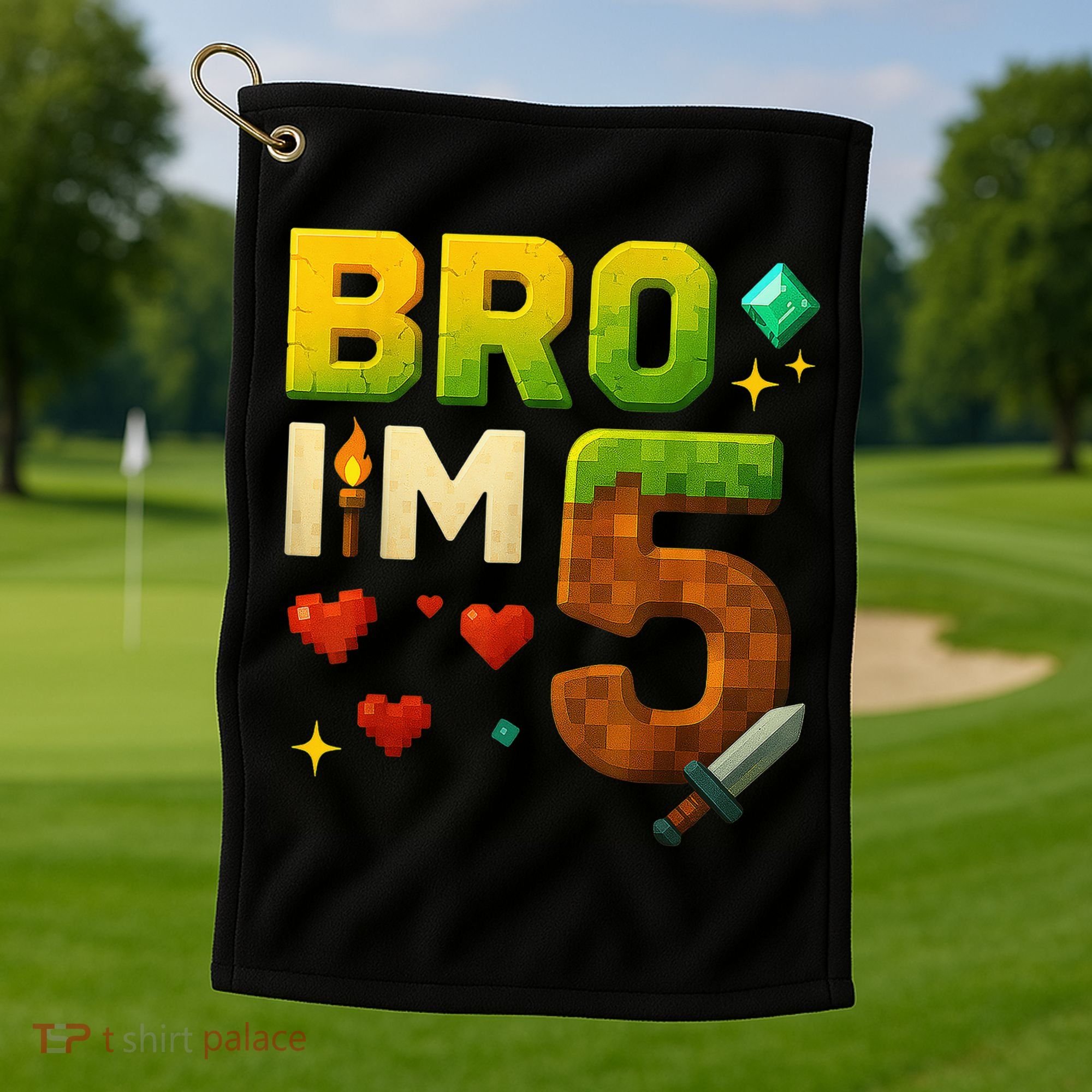 Birthday Boy 5th Birthday Bro I'M 5 Year Old Gamer Pixel Golf Towel