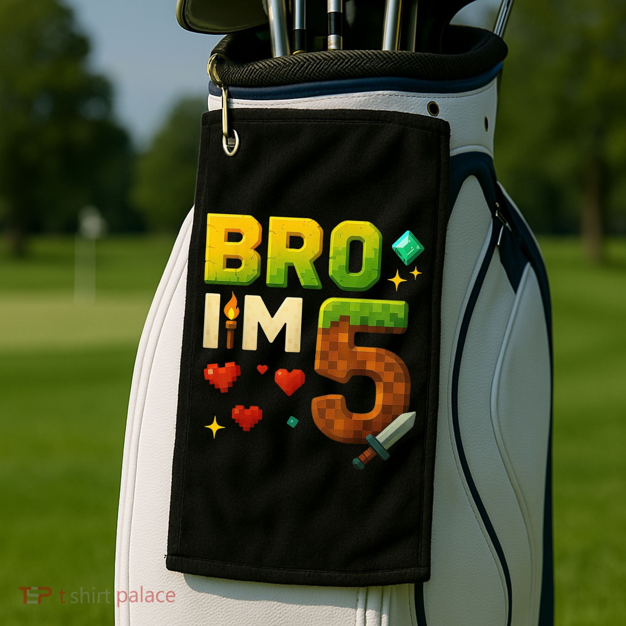 Birthday Boy 5th Birthday Bro I'M 5 Year Old Gamer Pixel Golf Towel