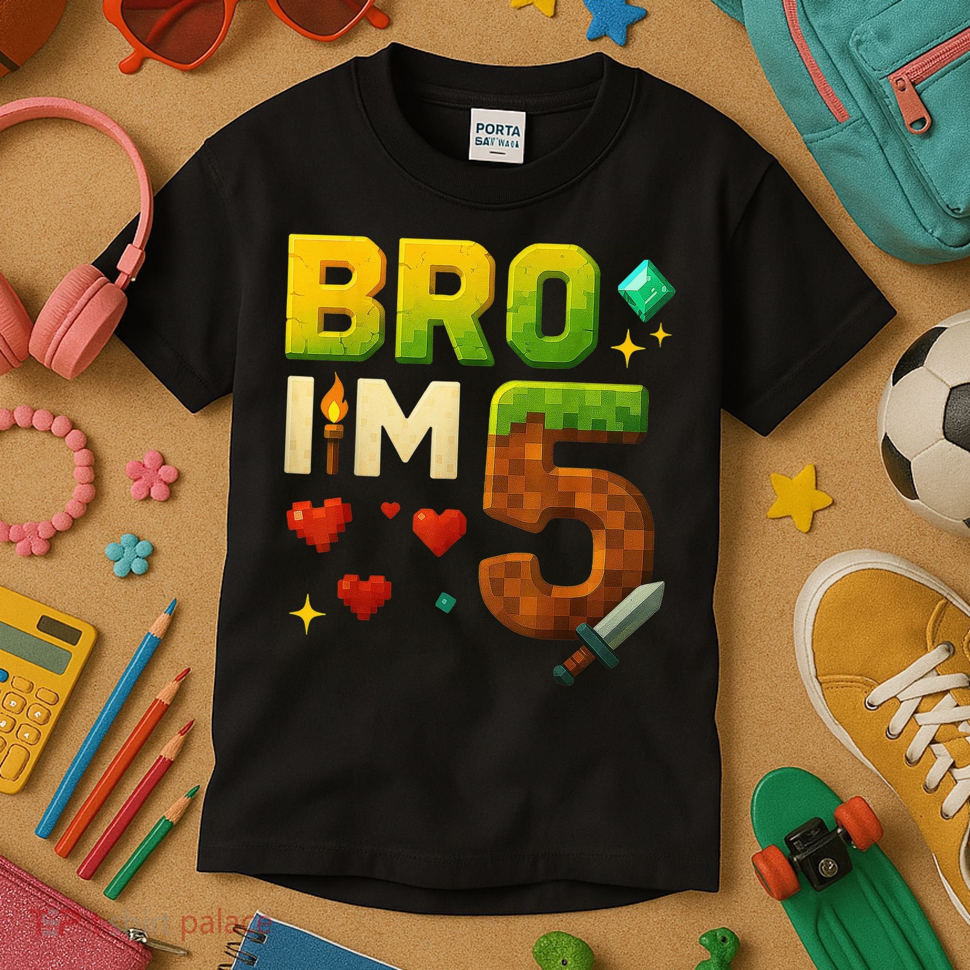 Birthday Boy 5th Birthday Bro I'M 5 Year Old Gamer Pixel Kids T-Shirt