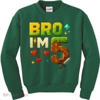 Birthday Boy 5th Birthday Bro I'M 5 Year Old Gamer Pixel Kids Sweatshirt thumb 0