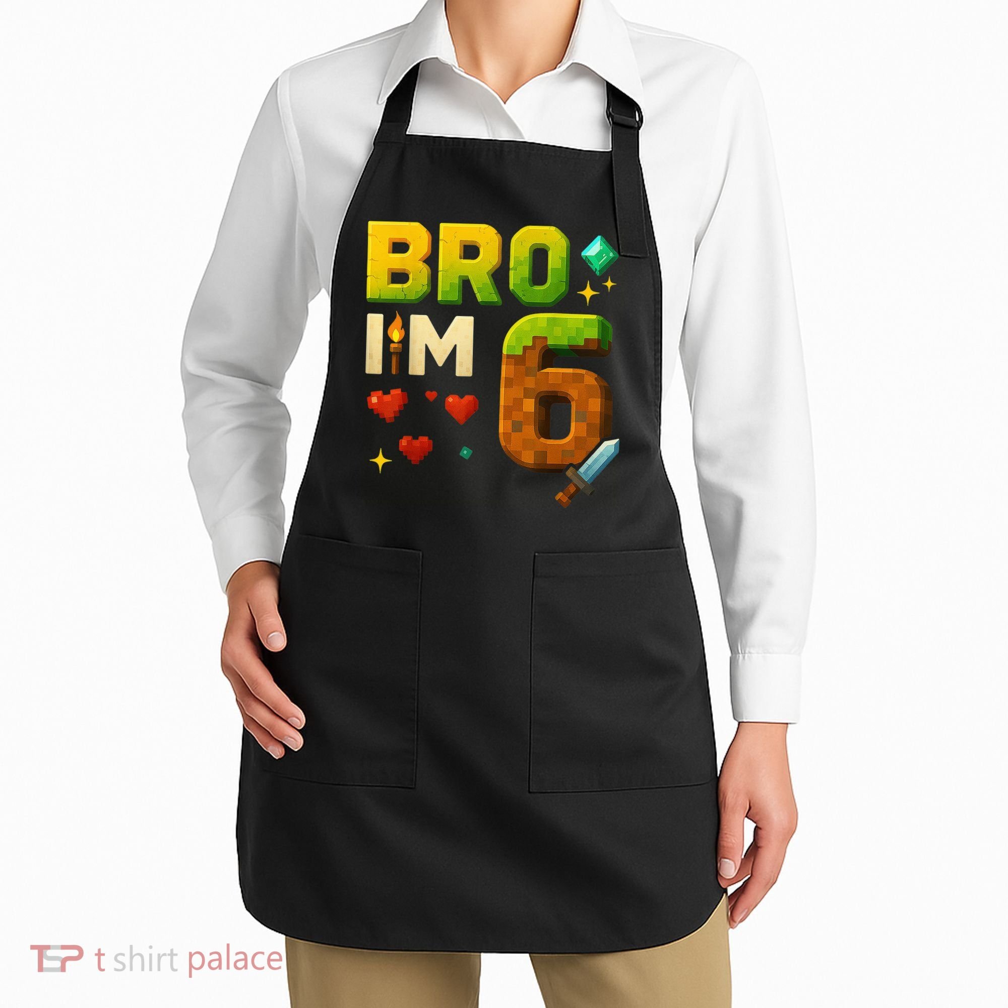 Birthday Boy 6th Birthday Bro I'M 6 Year Old Gamer Pixel Apron