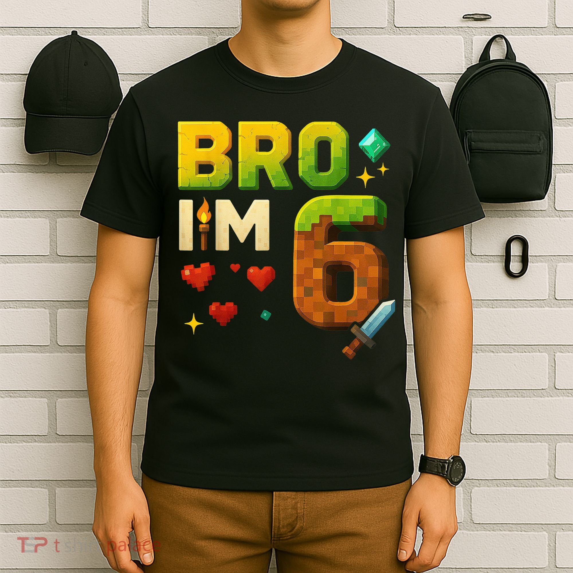 Birthday Boy 6th Birthday Bro I'M 6 Year Old Gamer Pixel T-Shirt