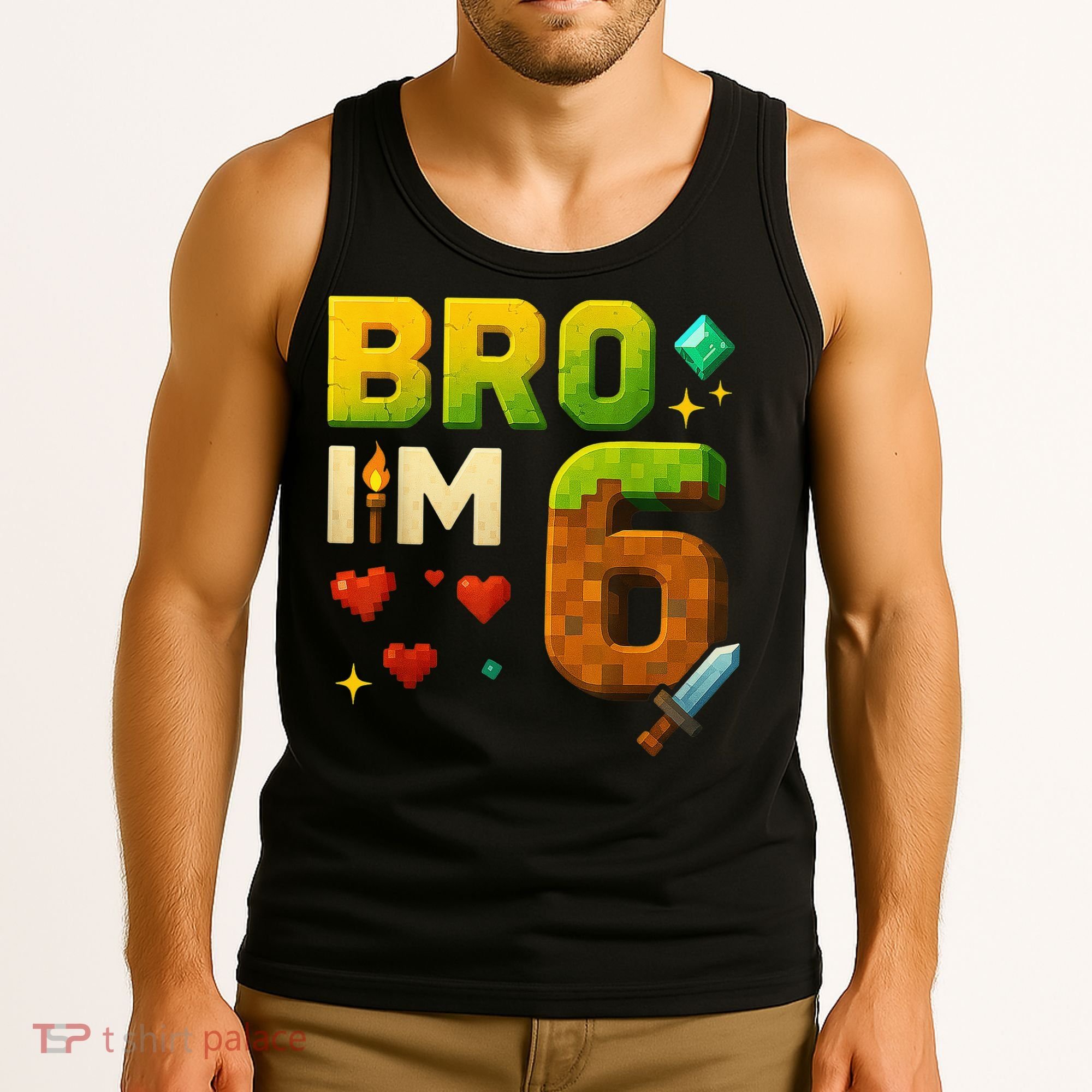 Birthday Boy 6th Birthday Bro I'M 6 Year Old Gamer Pixel Tank Top