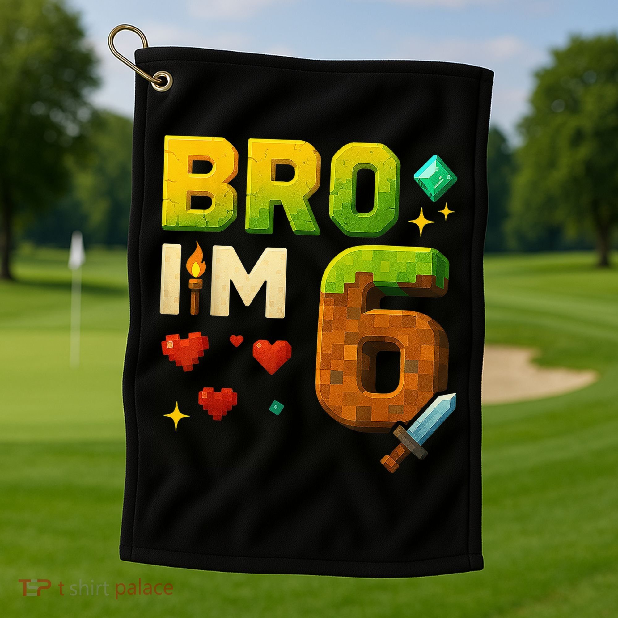 Birthday Boy 6th Birthday Bro I'M 6 Year Old Gamer Pixel Golf Towel