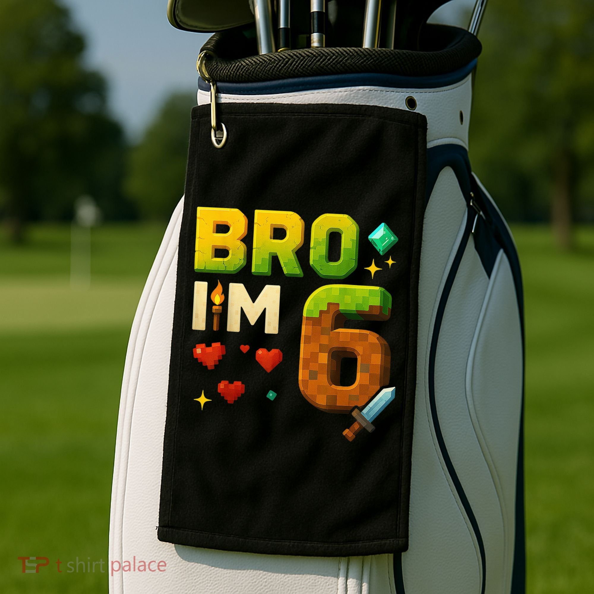 Birthday Boy 6th Birthday Bro I'M 6 Year Old Gamer Pixel Golf Towel