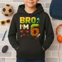 Birthday Boy 6th Birthday Bro I'M 6 Year Old Gamer Pixel Kids Hoodie thumb 2
