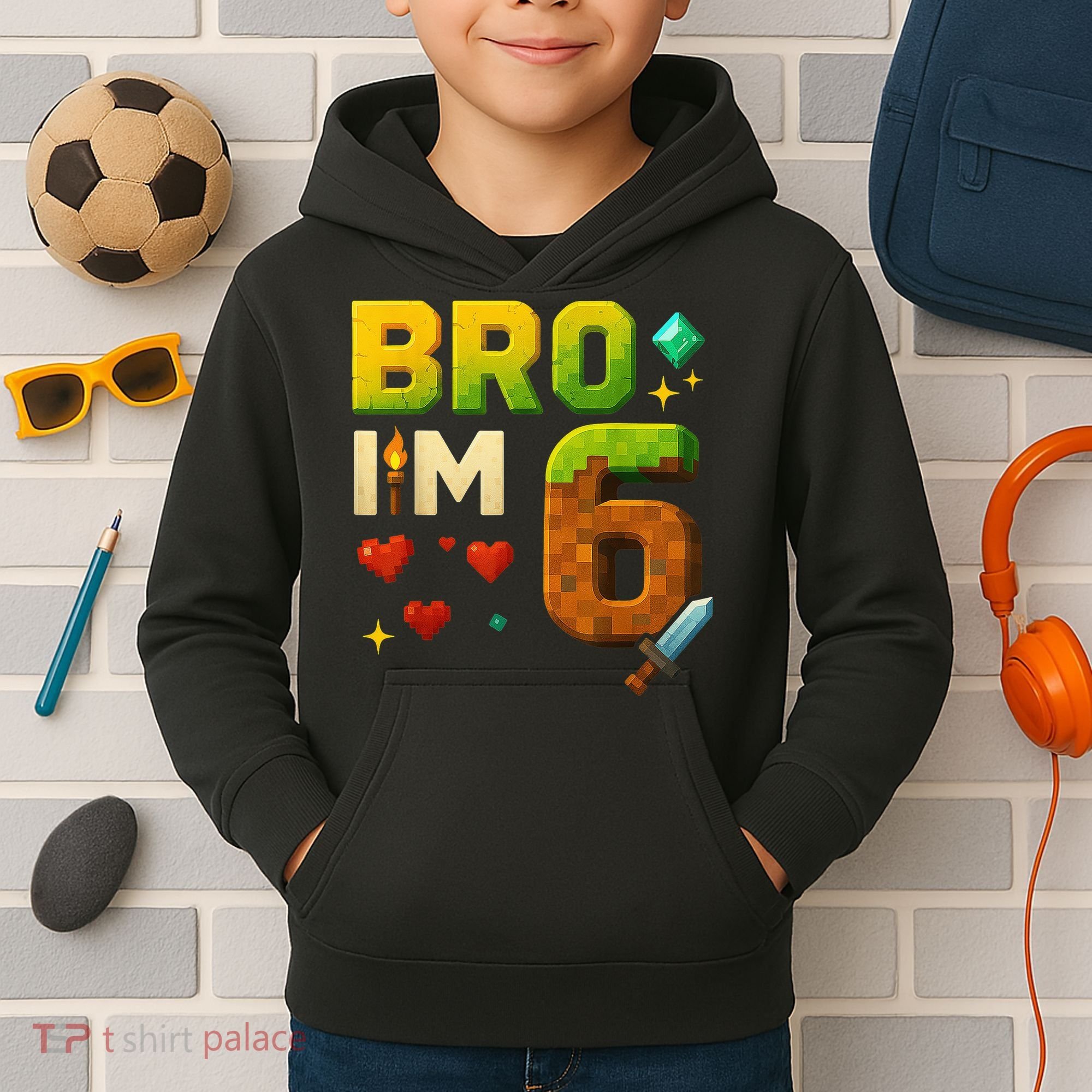 Birthday Boy 6th Birthday Bro I'M 6 Year Old Gamer Pixel Kids Hoodie