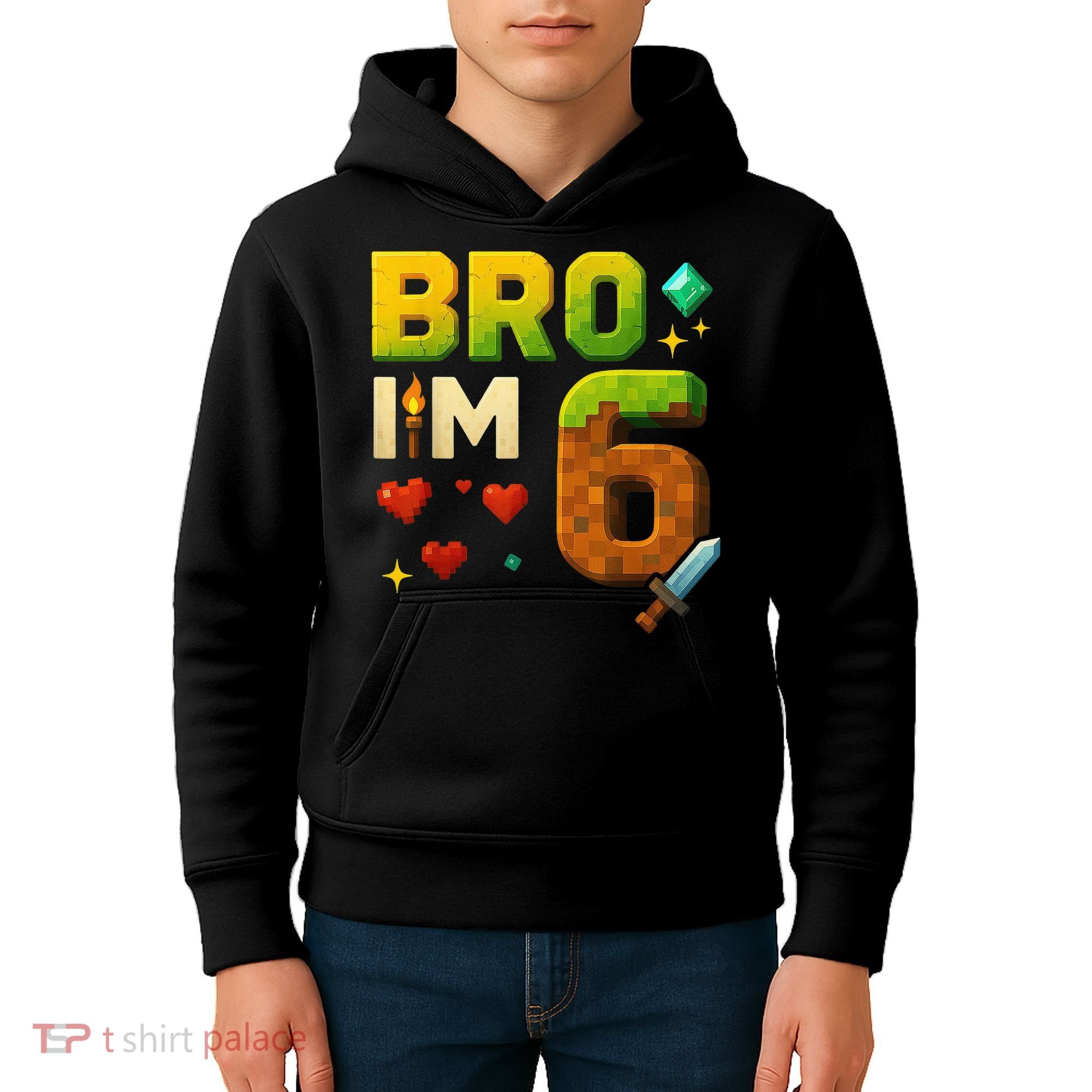 Birthday Boy 6th Birthday Bro I'M 6 Year Old Gamer Pixel Kids Hoodie
