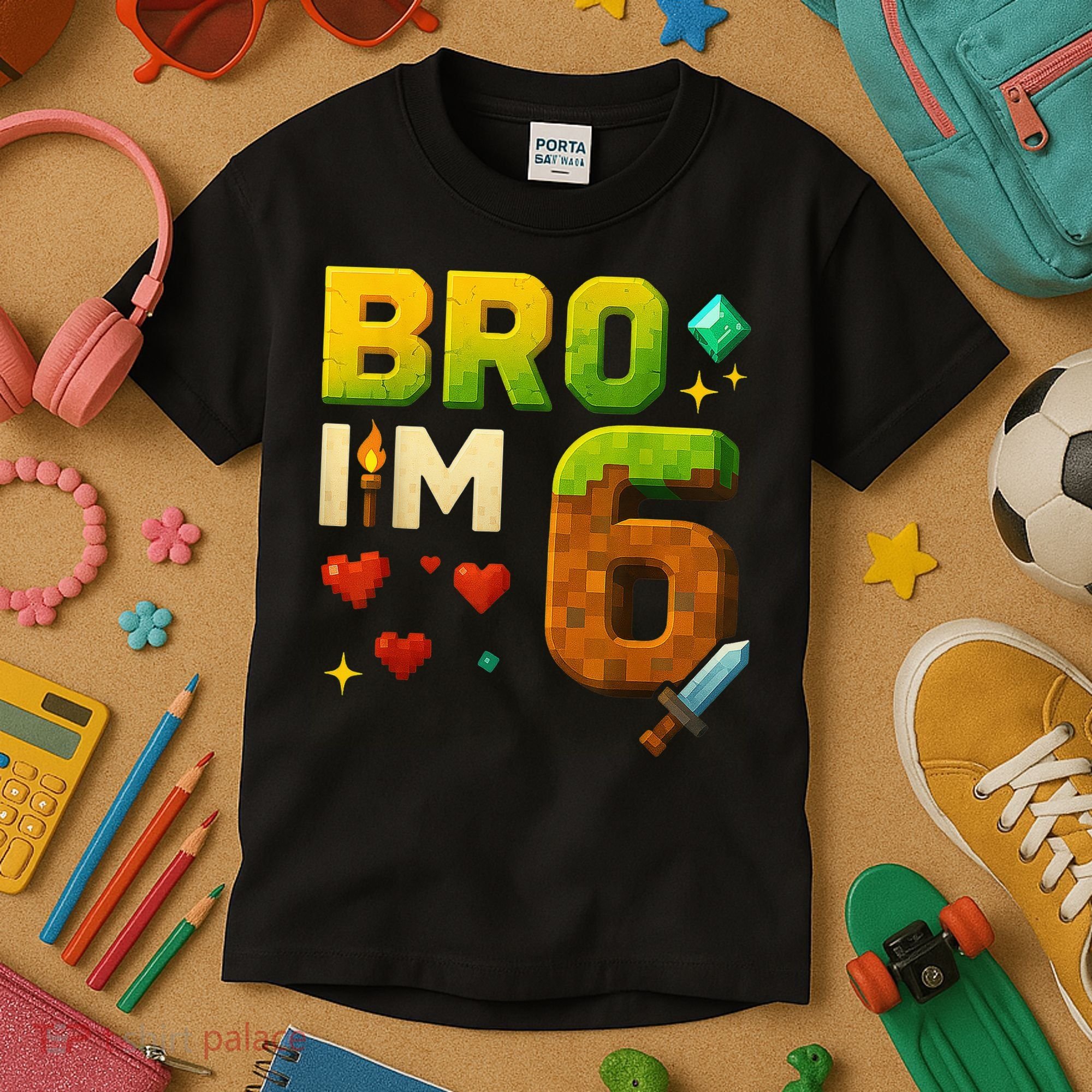 Birthday Boy 6th Birthday Bro I'M 6 Year Old Gamer Pixel Kids T-Shirt