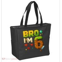 Birthday Boy 6th Birthday Bro I'M 6 Year Old Gamer Pixel Tote Bag thumb 2