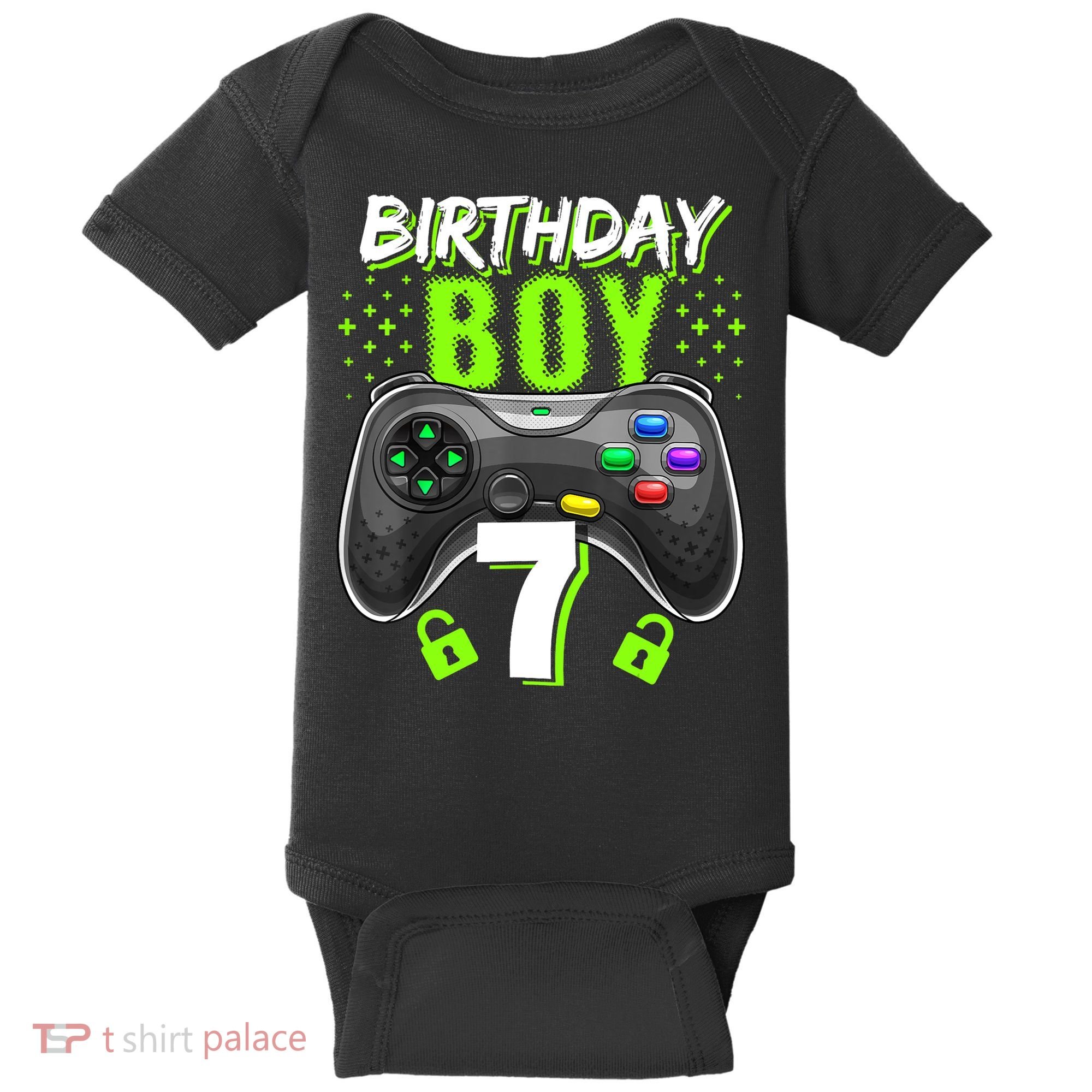 Birthday Boy 7 Video Game Controller Gamer 7th Birthday Gift TShirt Baby Bodysuit