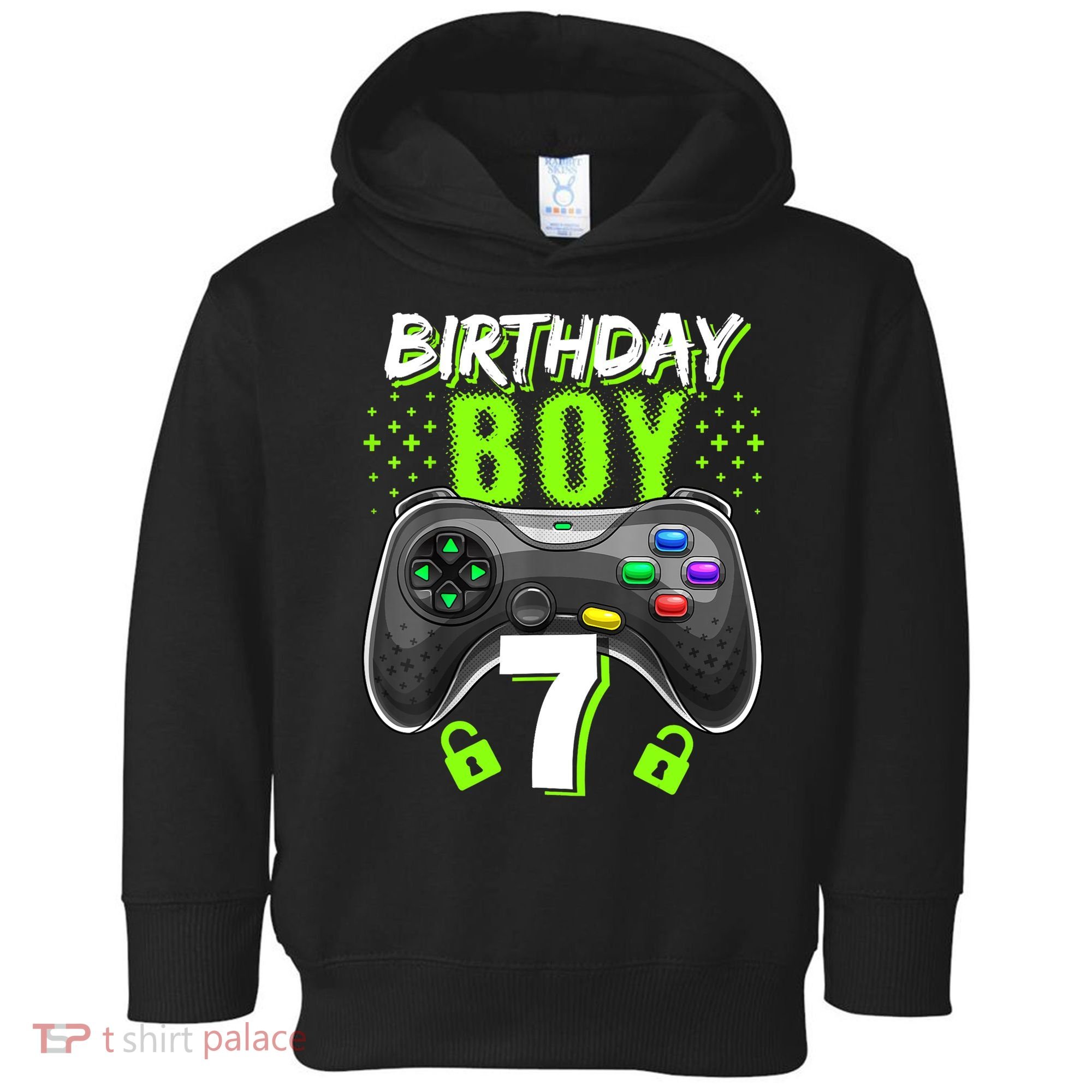 Birthday Boy 7 Video Game Controller Gamer 7th Birthday Gift TShirt Toddler Hoodie