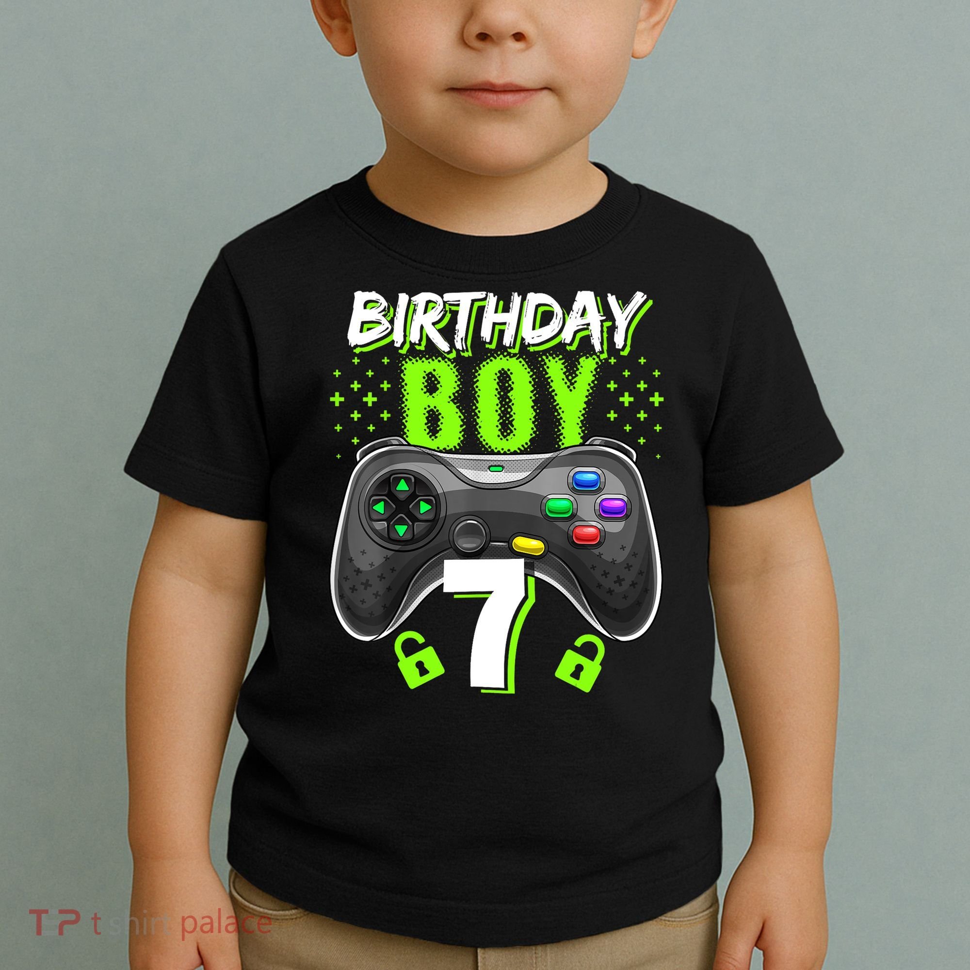 Birthday Boy 7 Video Game Controller Gamer 7th Birthday Gift TShirt Toddler T-Shirt