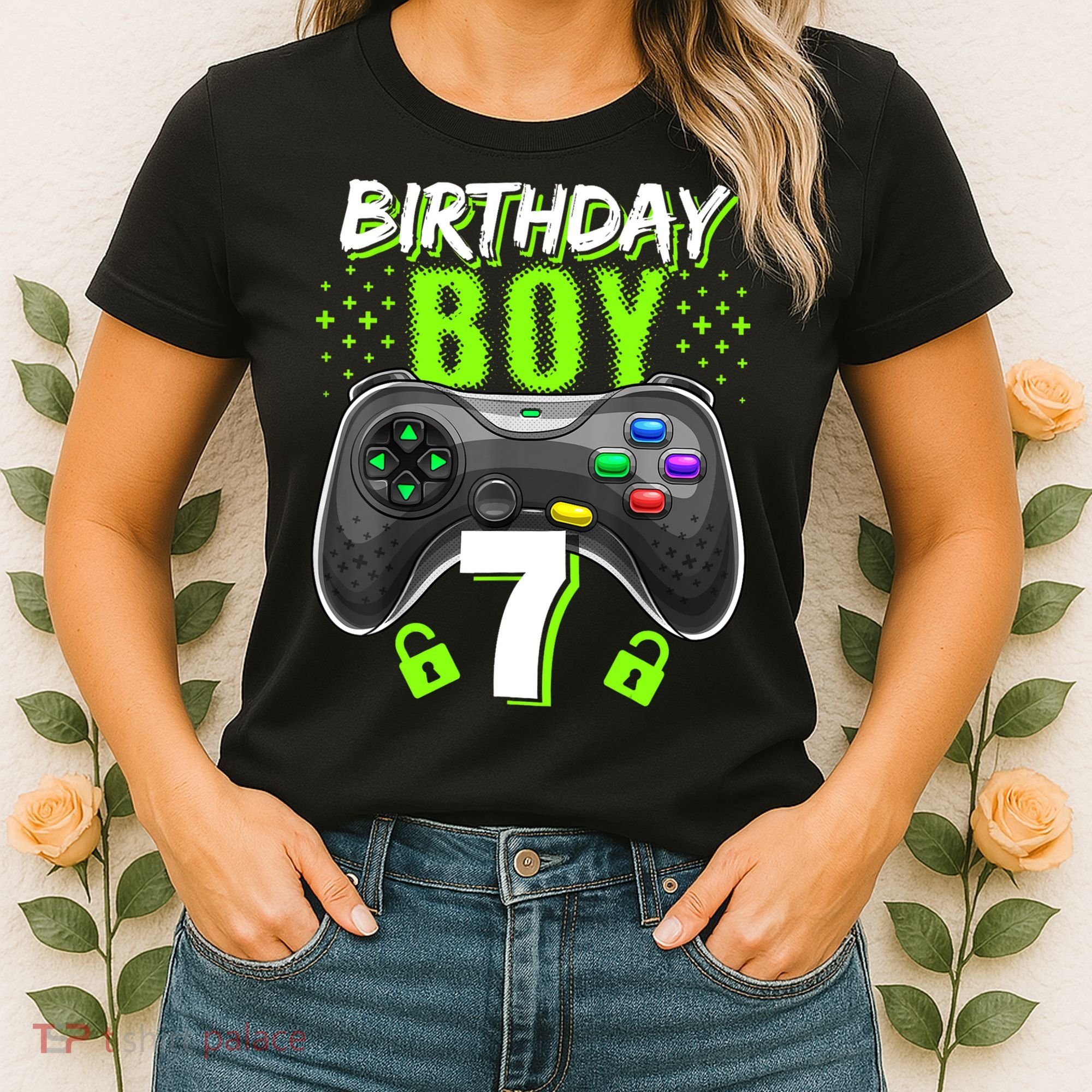Birthday Boy 7 Video Game Controller Gamer 7th Birthday Gift TShirt Women's T-Shirt