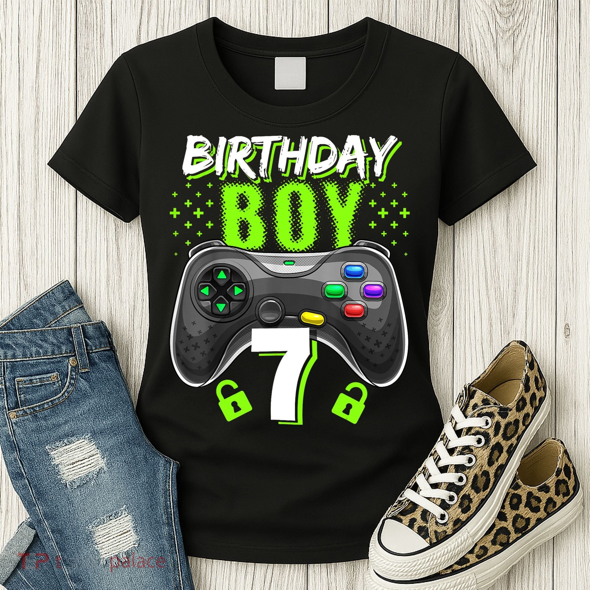 Birthday Boy 7 Video Game Controller Gamer 7th Birthday Gift TShirt Women's T-Shirt