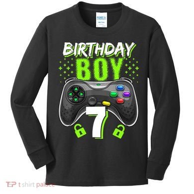 Birthday Boy 7 Video Game Controller Gamer 7th Birthday Gift TShirt Kids Long Sleeve Shirt