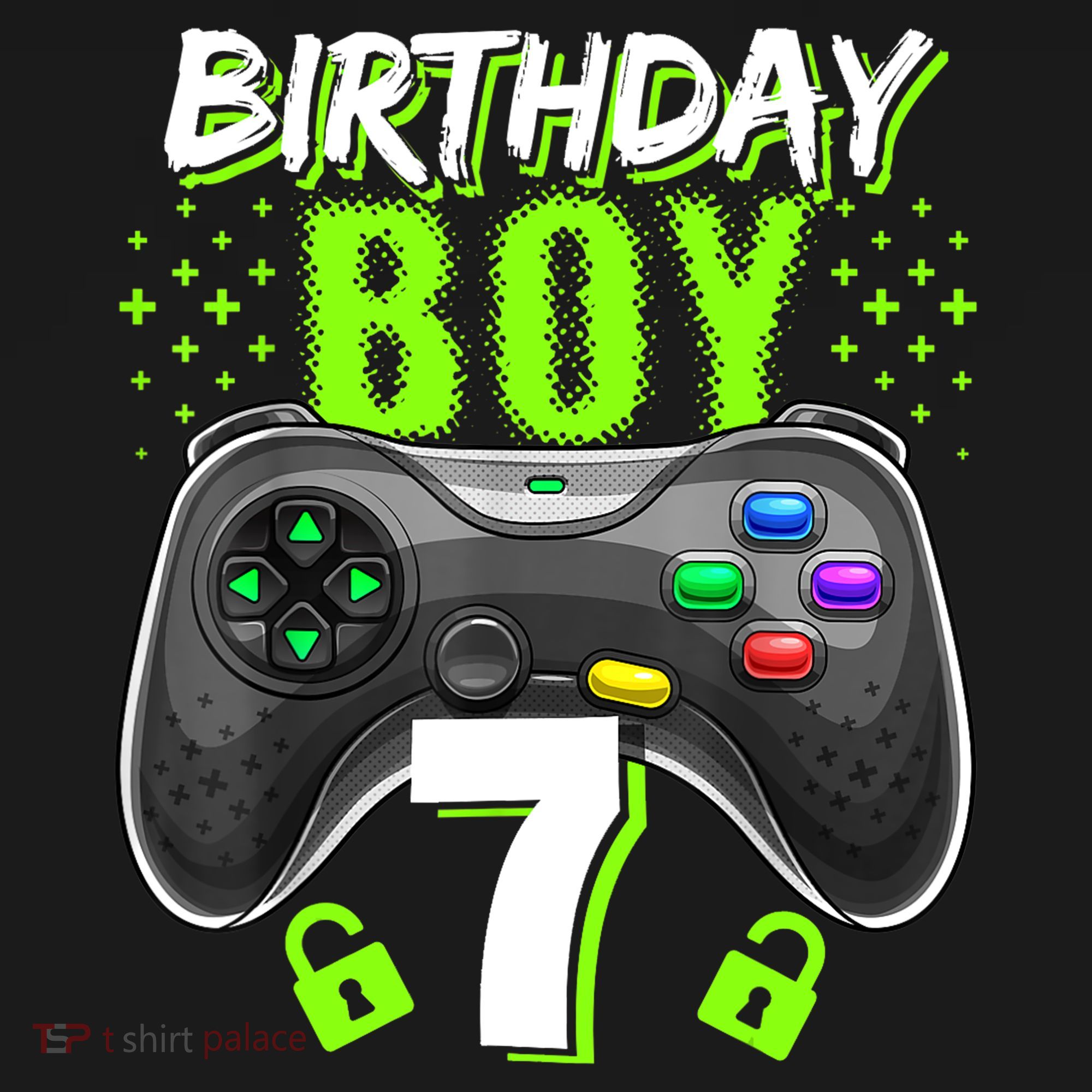 Birthday Boy 7 Video Game Controller Gamer 7th Birthday Gift TShirt Kids Long Sleeve Shirt