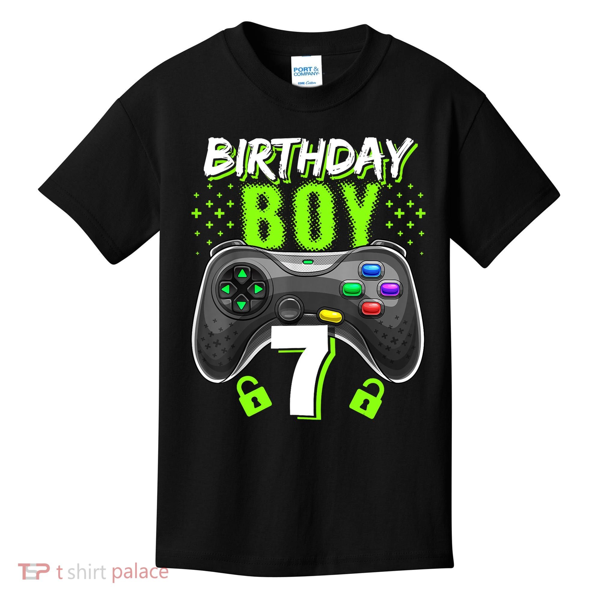 Birthday Boy 7 Video Game Controller Gamer 7th Birthday Gift TShirt Kids T-Shirt