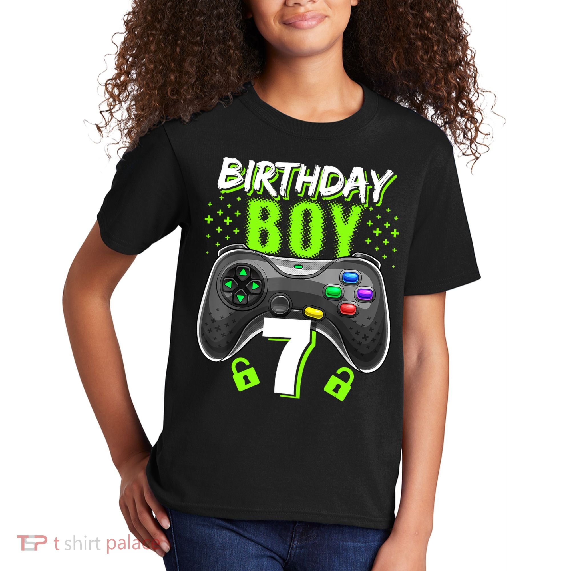 Birthday Boy 7 Video Game Controller Gamer 7th Birthday Gift TShirt Kids T-Shirt