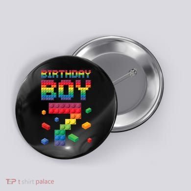 Birthday Boy 7 Years Old Seven Master Builder Building Lover Button