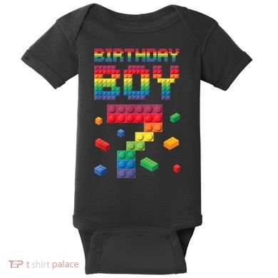 Birthday Boy 7 Years Old Seven Master Builder Building Lover Baby Bodysuit