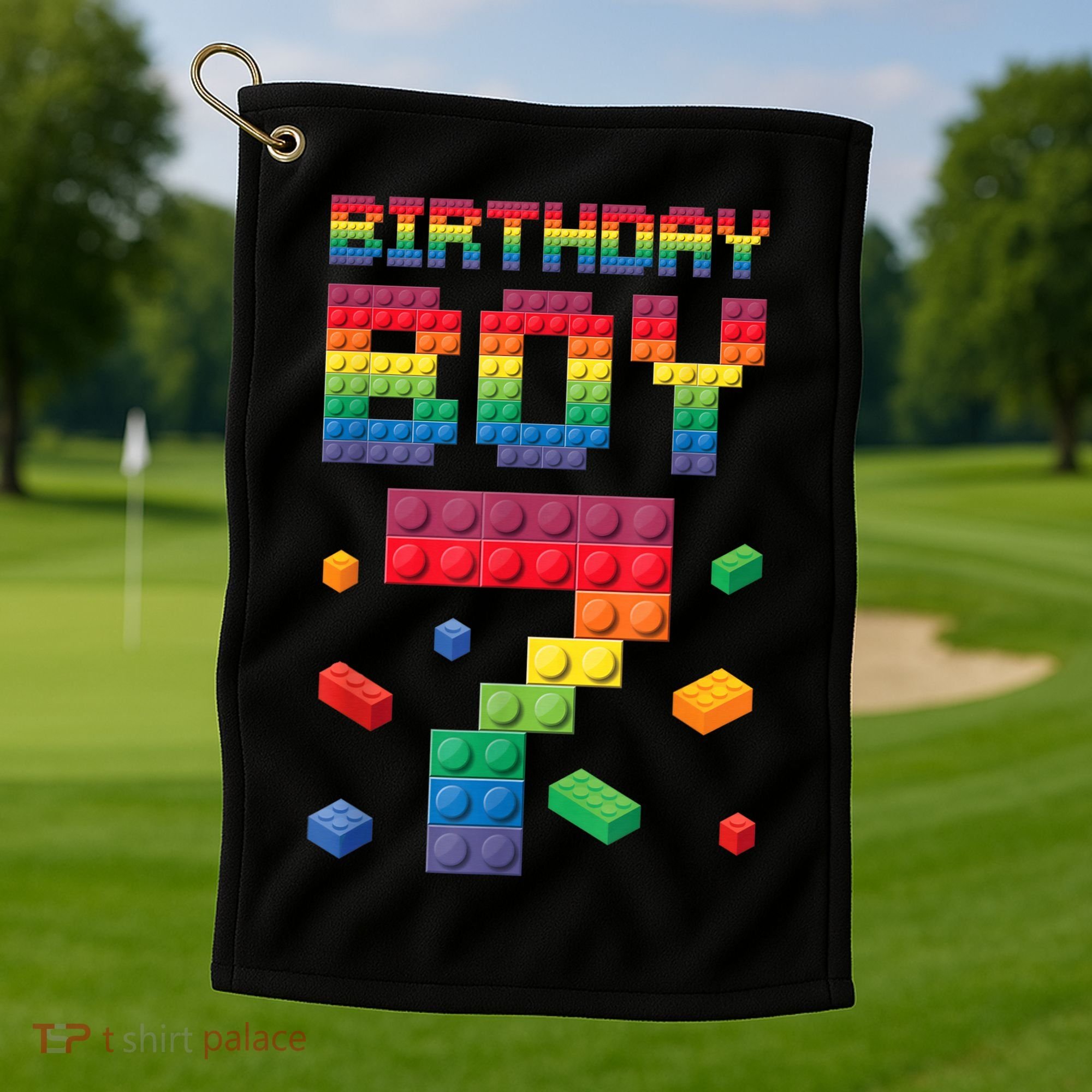 Birthday Boy 7 Years Old Seven Master Builder Building Lover Golf Towel