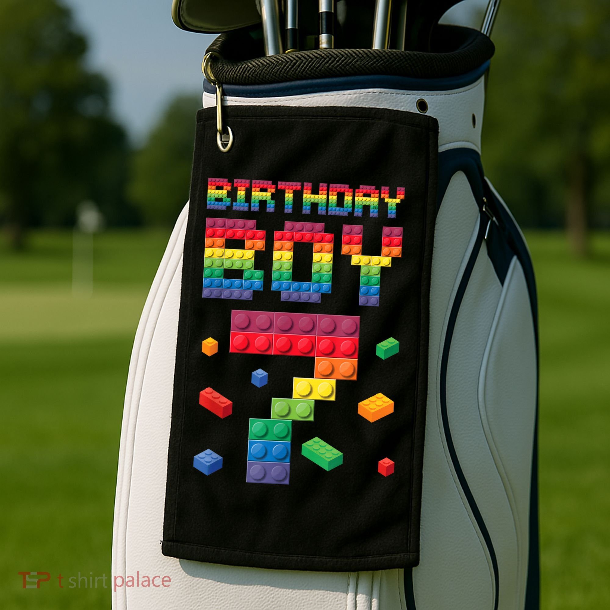 Birthday Boy 7 Years Old Seven Master Builder Building Lover Golf Towel