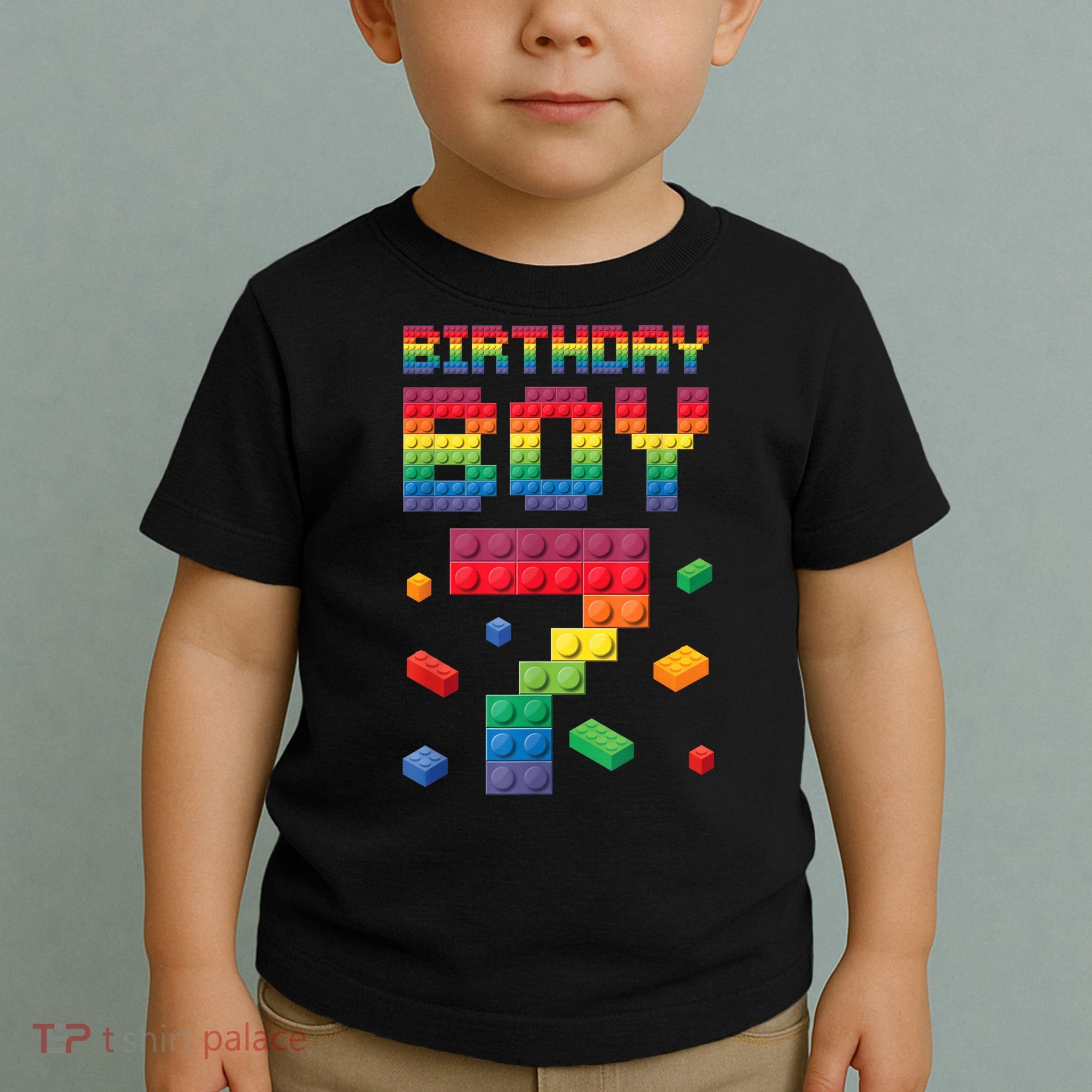 Birthday Boy 7 Years Old Seven Master Builder Building Lover Toddler T-Shirt