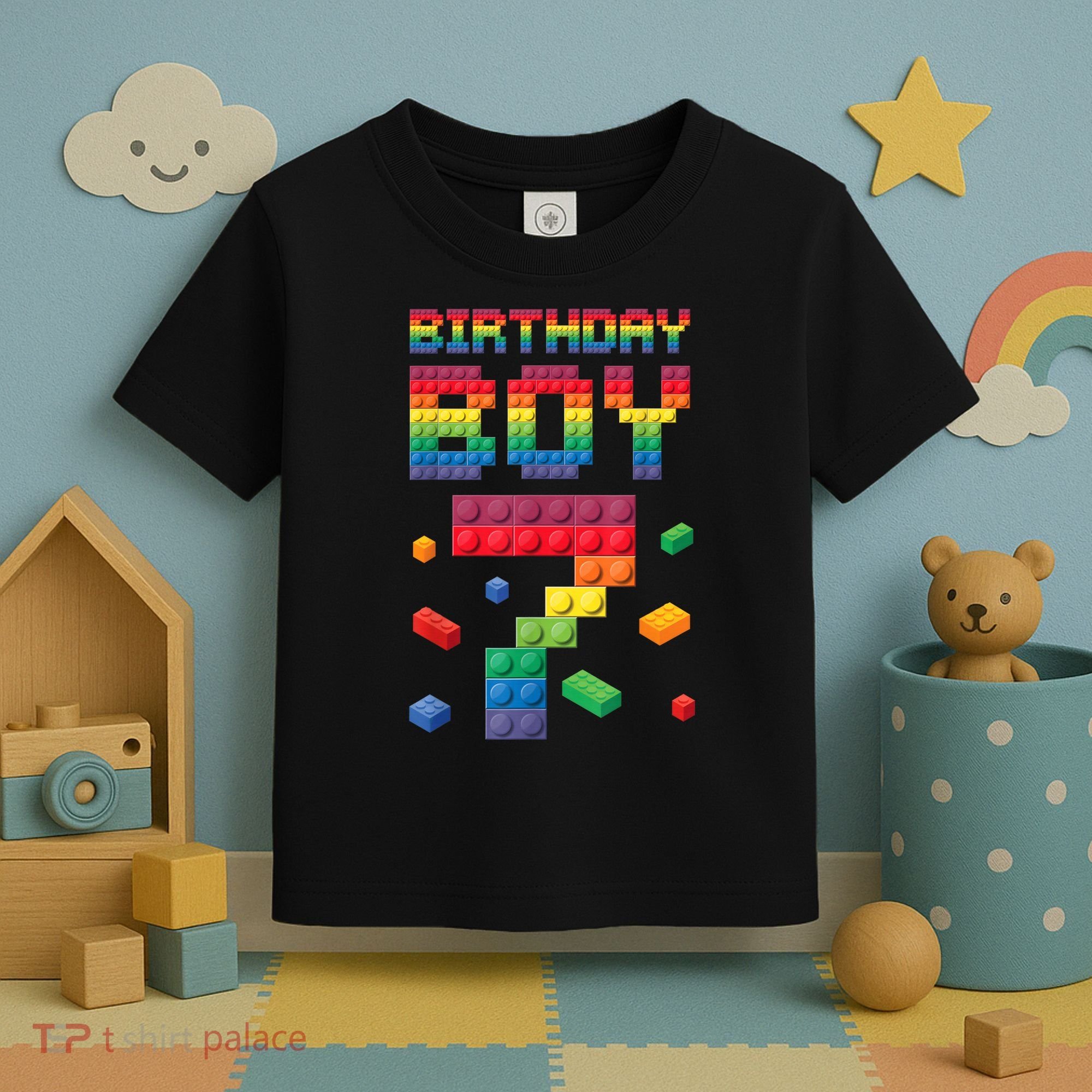 Birthday Boy 7 Years Old Seven Master Builder Building Lover Toddler T-Shirt