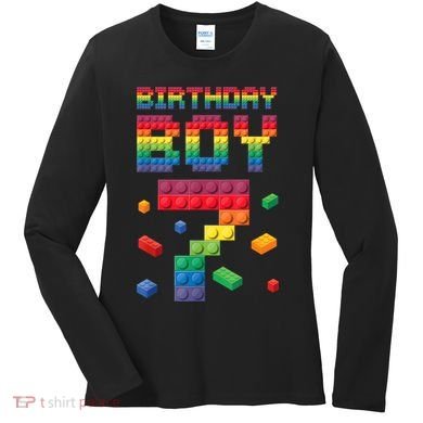 Birthday Boy 7 Years Old Seven Master Builder Building Lover Women's Long Sleeve Shirt