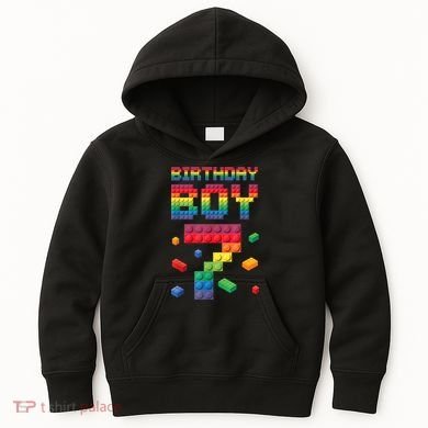 Birthday Boy 7 Years Old Seven Master Builder Building Lover Kids Hoodie