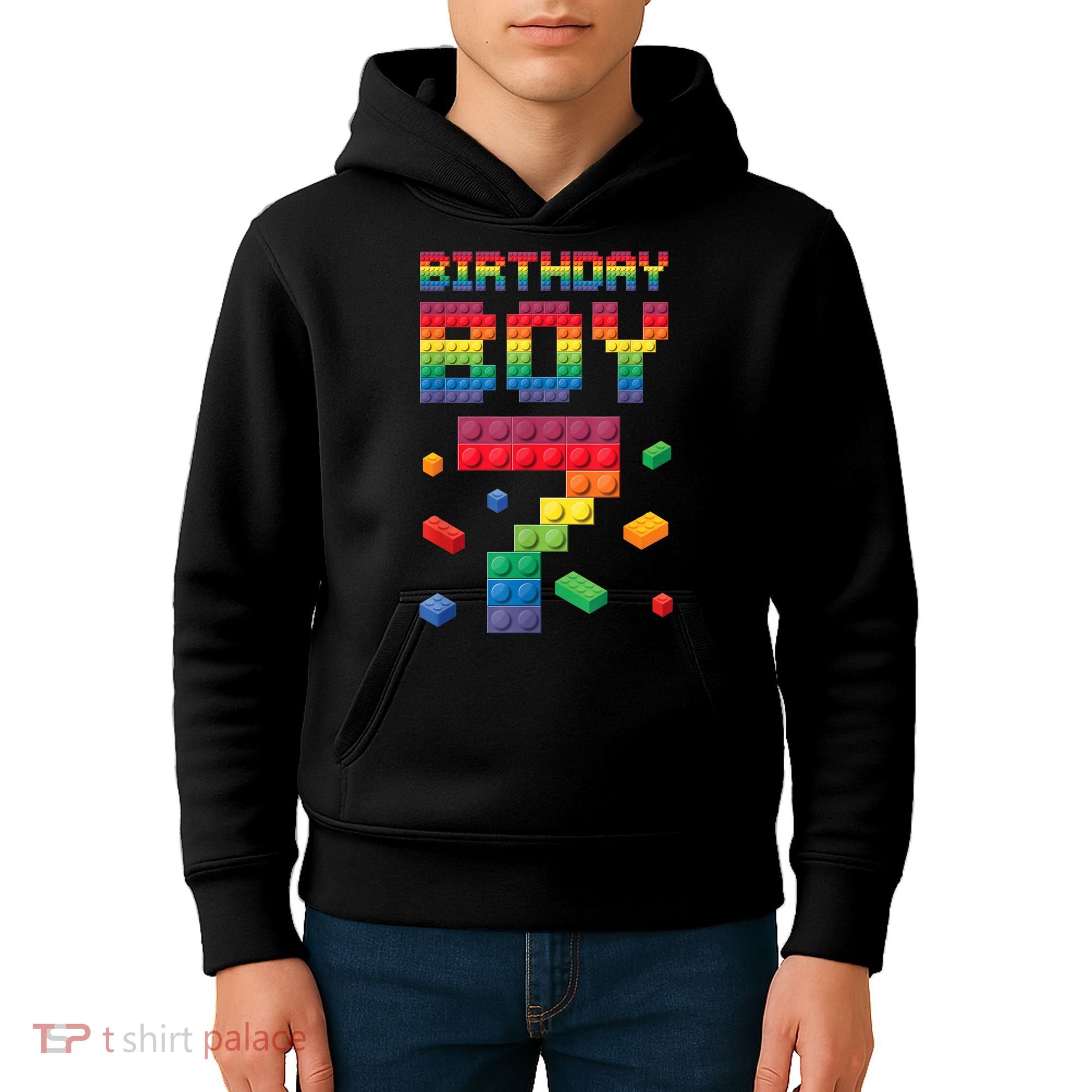 Birthday Boy 7 Years Old Seven Master Builder Building Lover Kids Hoodie