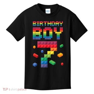 Birthday Boy 7 Years Old Seven Master Builder Building Lover Kids T-Shirt