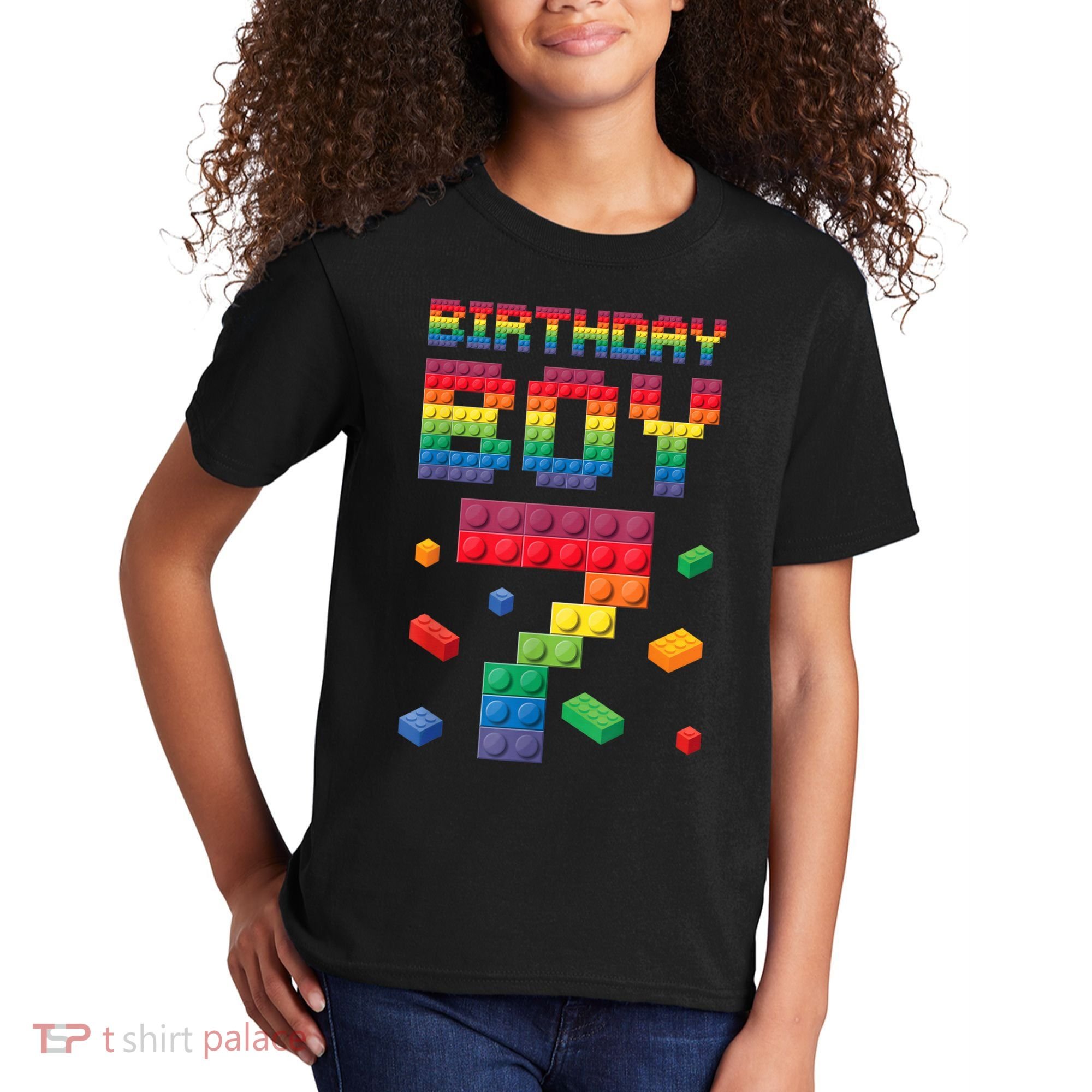 Birthday Boy 7 Years Old Seven Master Builder Building Lover Kids T-Shirt