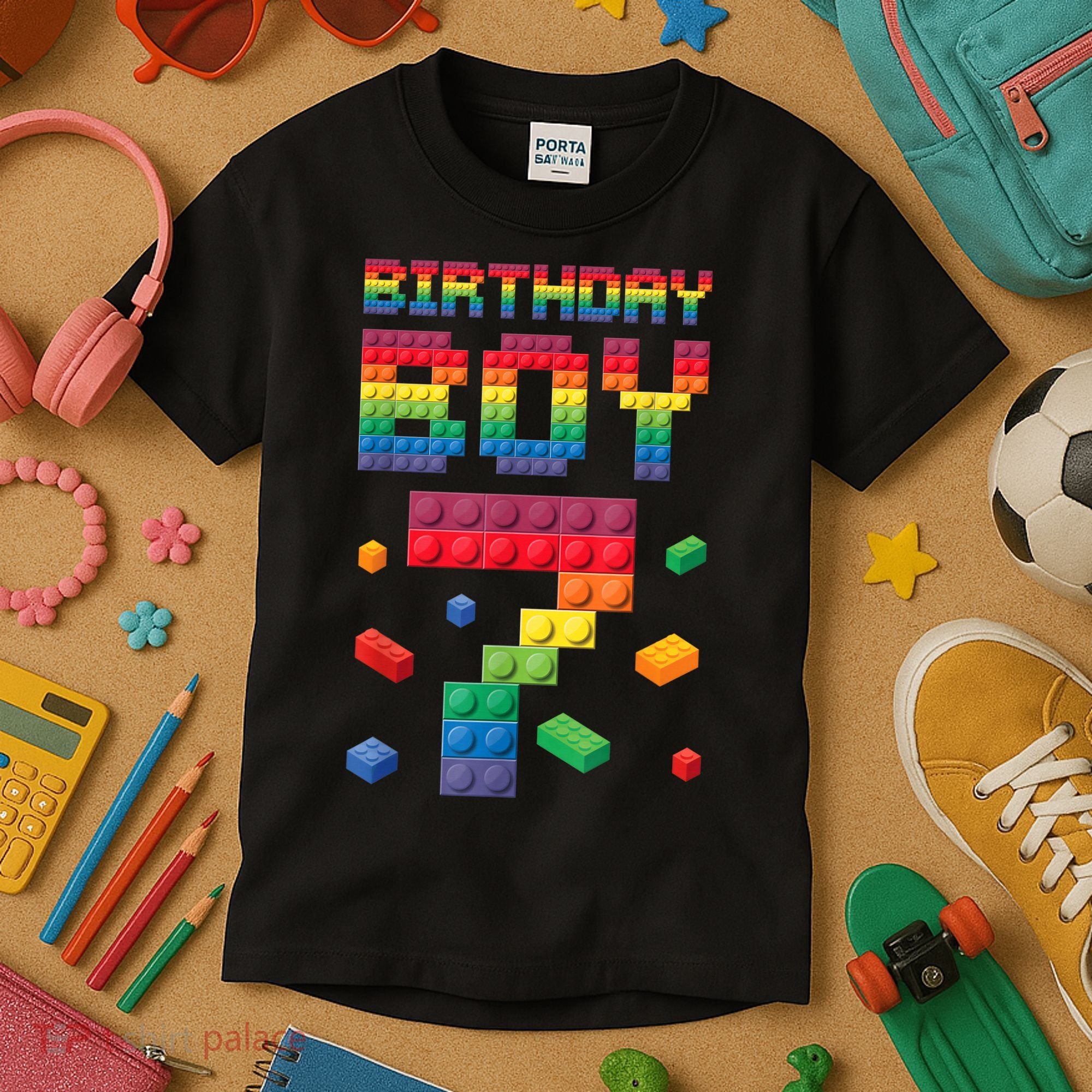 Birthday Boy 7 Years Old Seven Master Builder Building Lover Kids T-Shirt