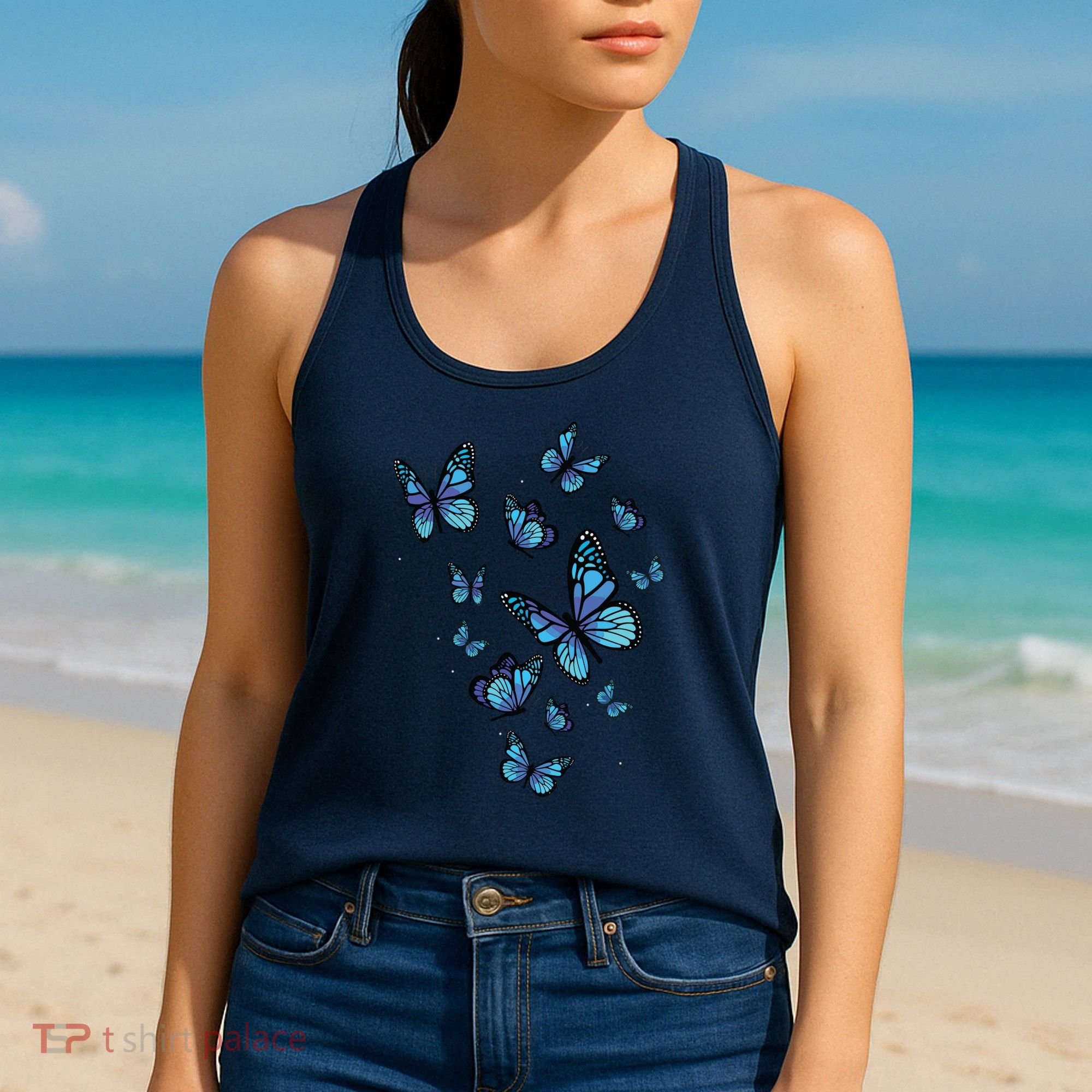 Blue Butterfly Art Garden Beautiful Butterflies Women's Tank Top