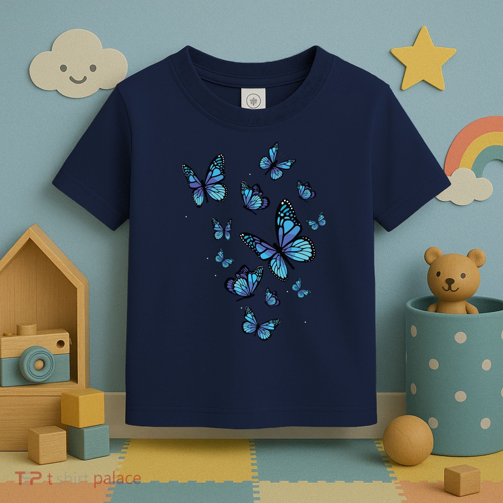 Blue Butterfly Art Garden Beautiful Butterflies Toddler T-Shirt