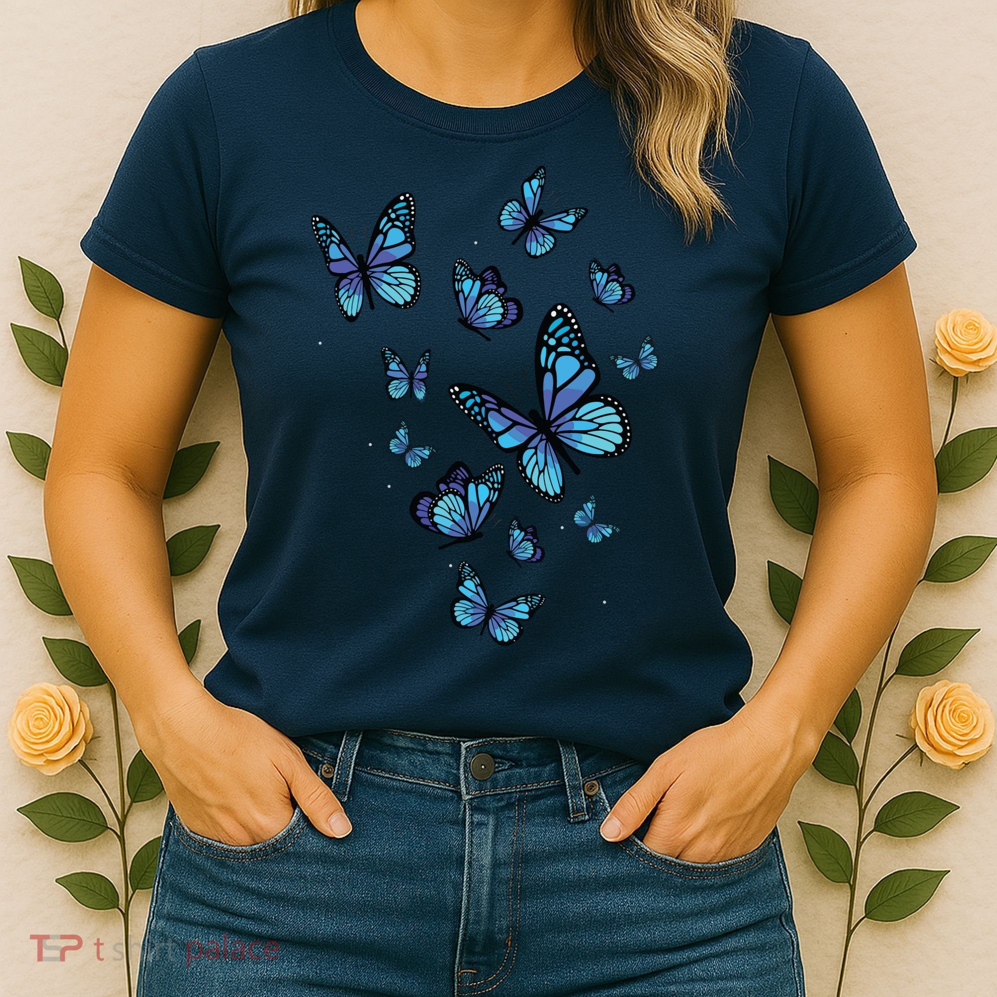 Blue Butterfly Art Garden Beautiful Butterflies Women's T-Shirt