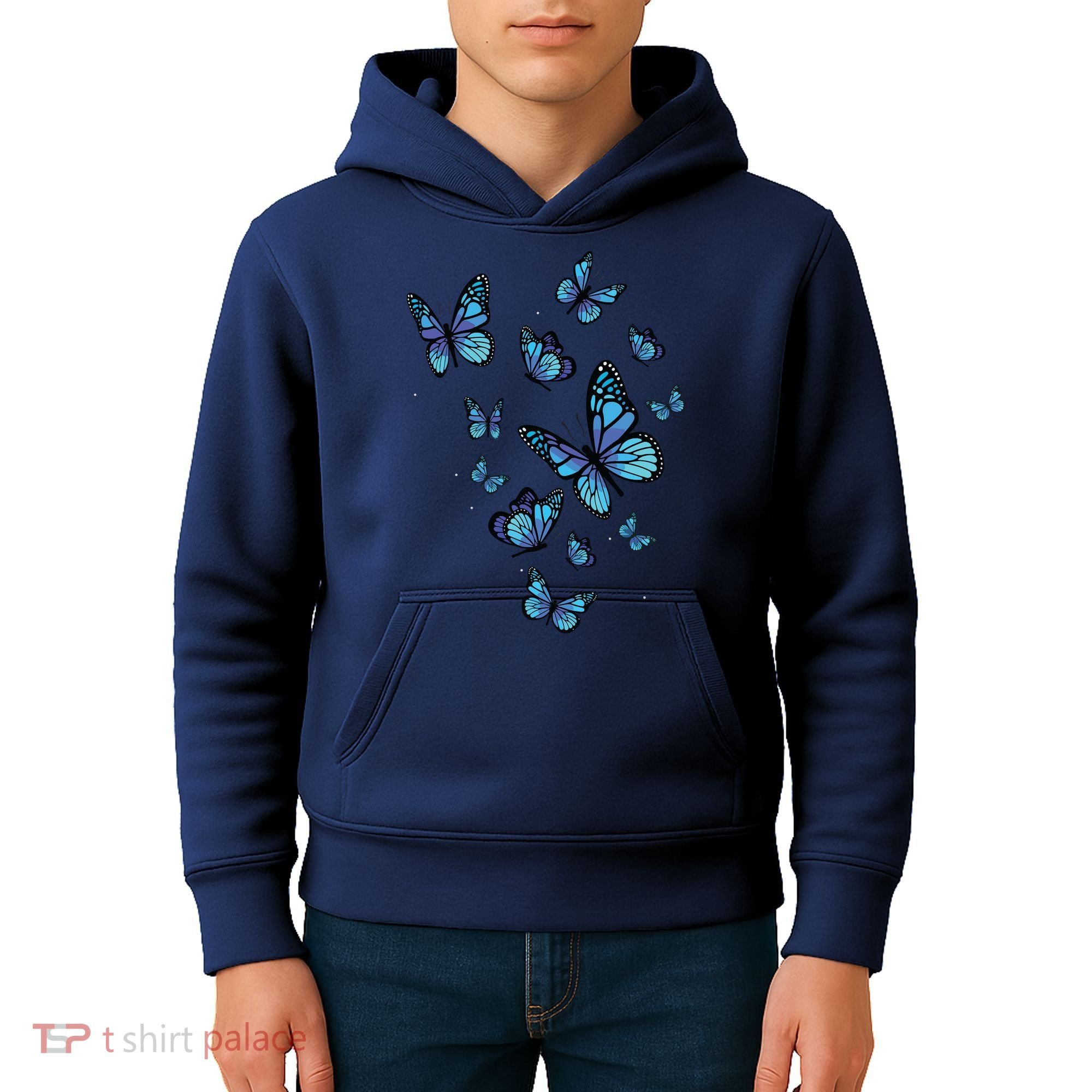 Blue Butterfly Art Garden Beautiful Butterflies Kids Hoodie