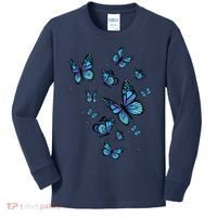 Blue Butterfly Art Garden Beautiful Butterflies Kids Long Sleeve Shirt thumb 0