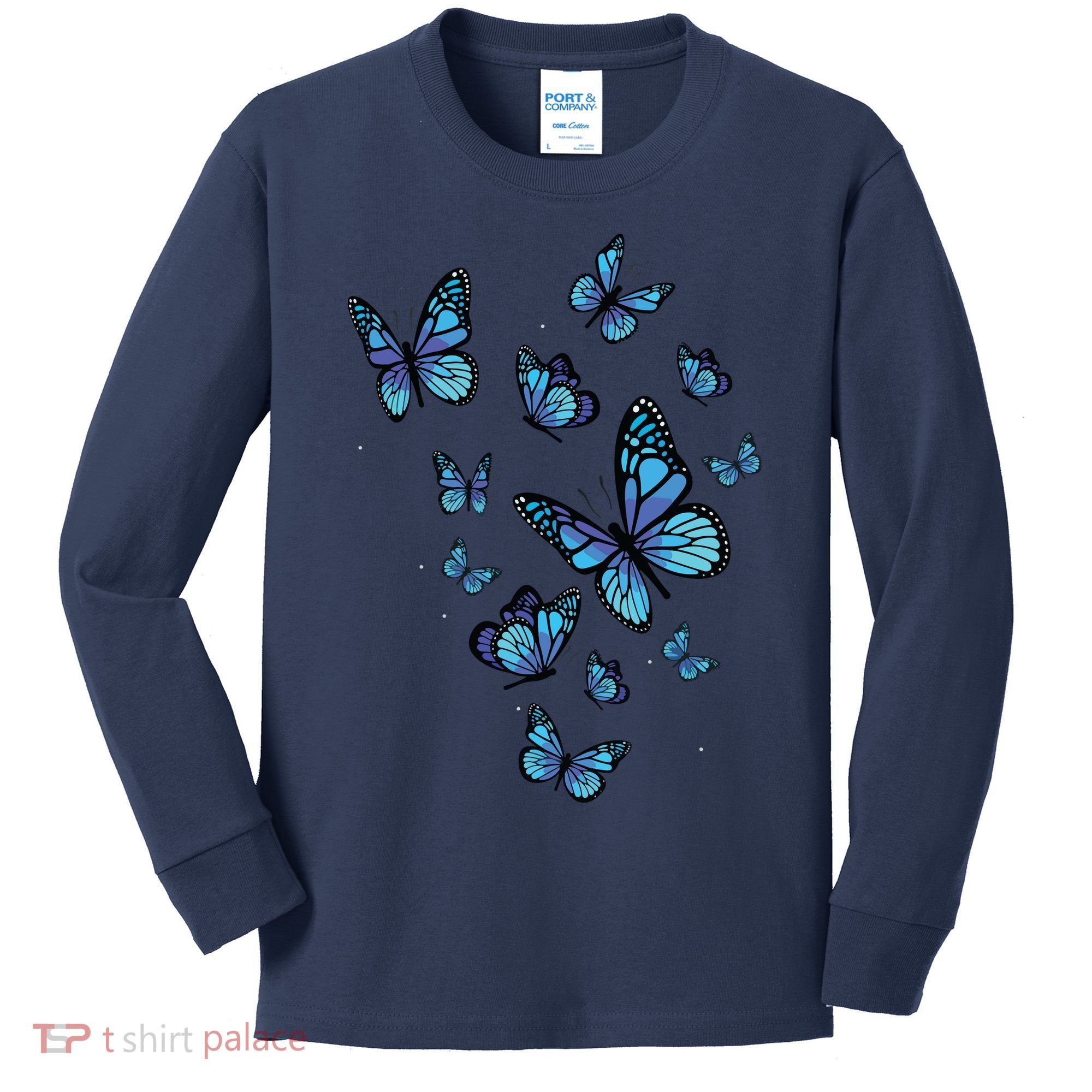 Blue Butterfly Art Garden Beautiful Butterflies Kids Long Sleeve Shirt