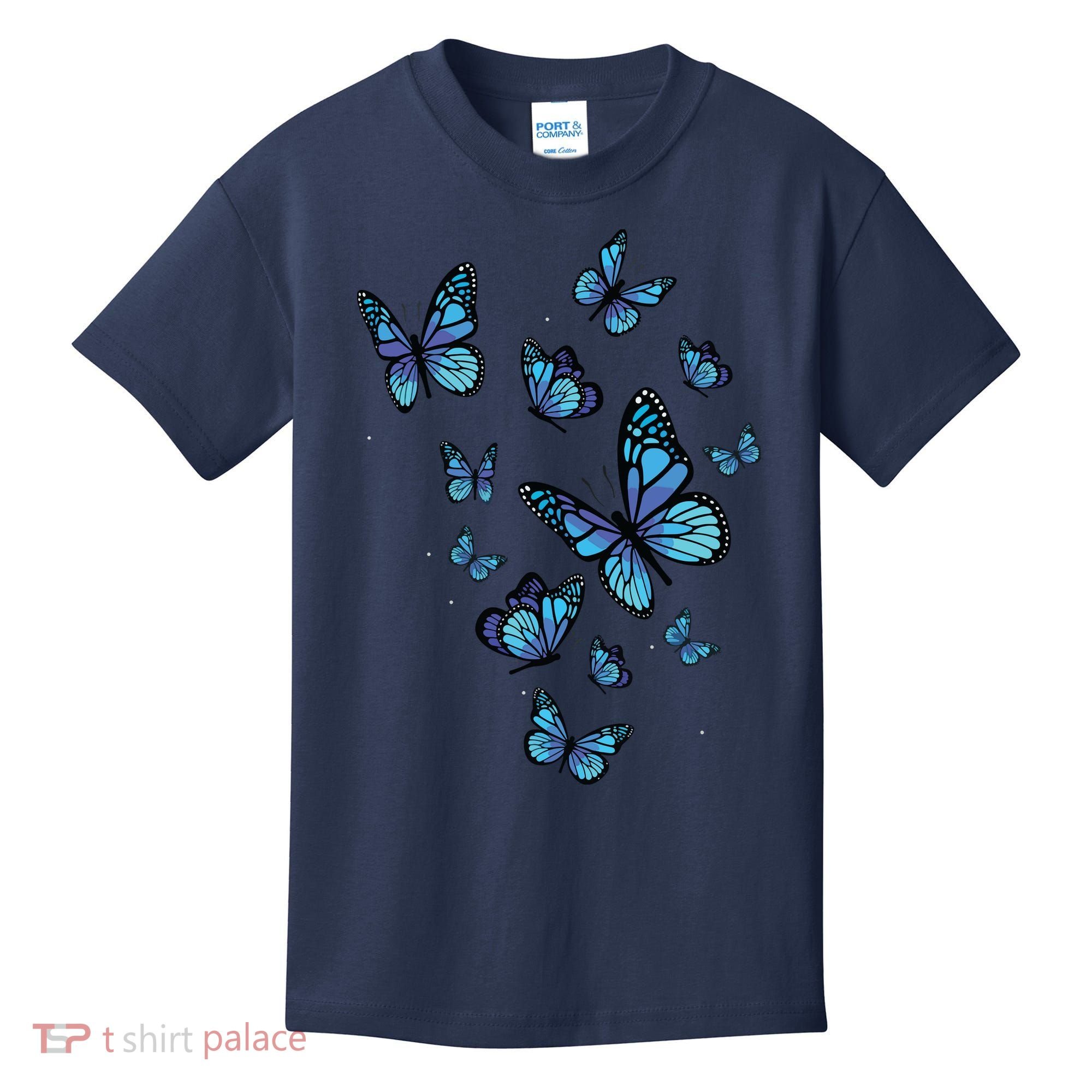Blue Butterfly Art Garden Beautiful Butterflies Kids T-Shirt