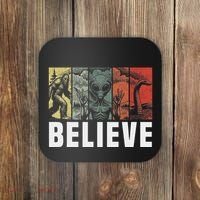 Believe Bigfoot Alien Loch Ness Monster Funny Retro Cryptids Coaster thumb 0