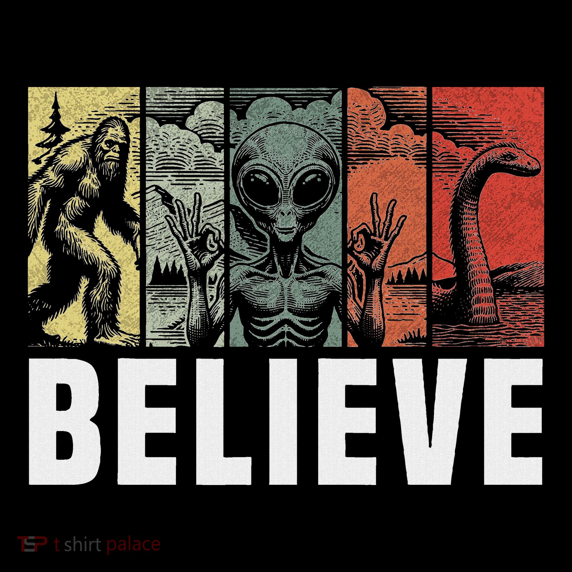 Believe Bigfoot Alien Loch Ness Monster Funny Retro Cryptids Women's Hoodie