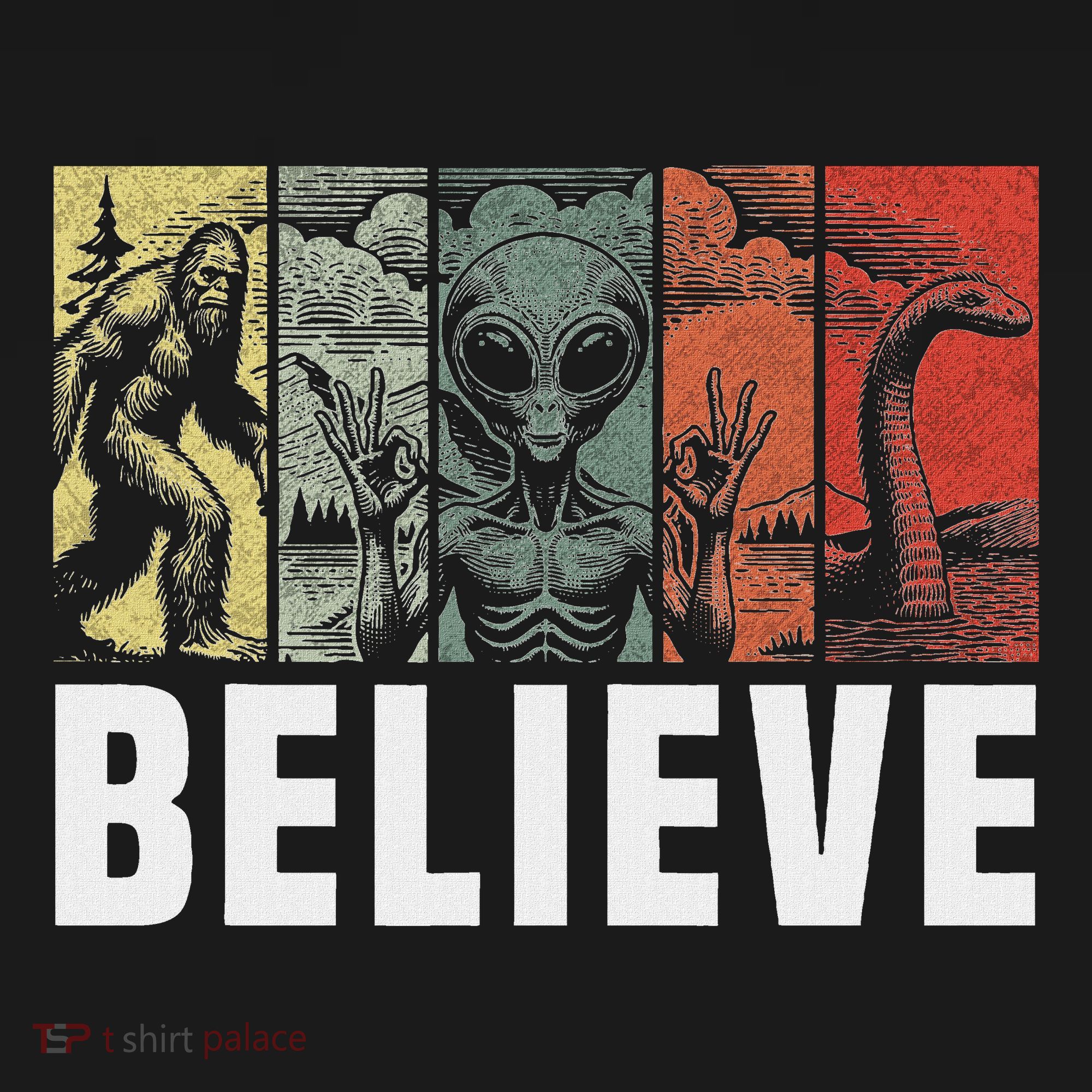 Believe Bigfoot Alien Loch Ness Monster Funny Retro Cryptids Baby Bodysuit