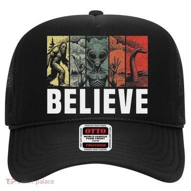 Believe Bigfoot Alien Loch Ness Monster Funny Retro Cryptids Hat