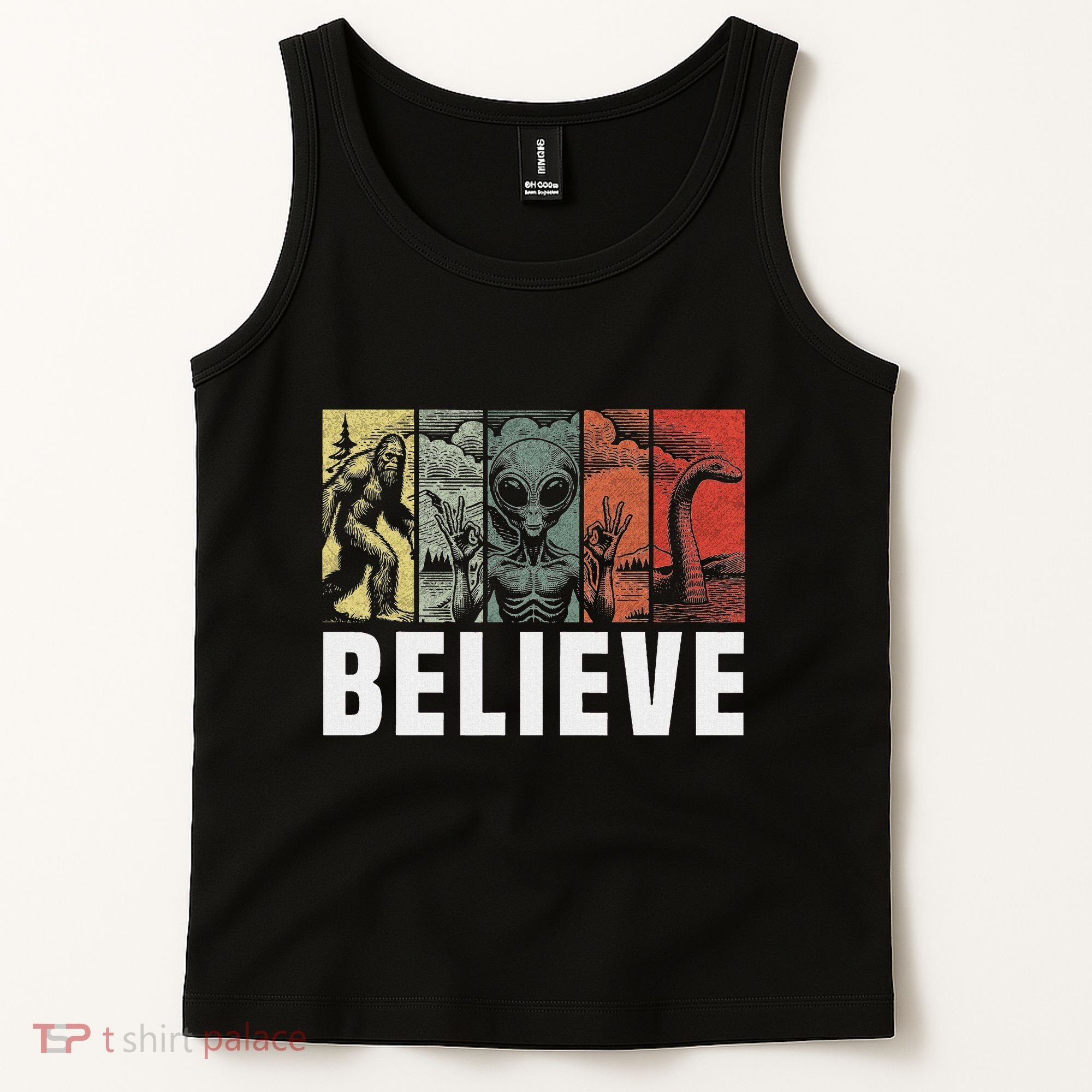 Believe Bigfoot Alien Loch Ness Monster Funny Retro Cryptids Tank Top