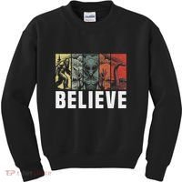 Believe Bigfoot Alien Loch Ness Monster Funny Retro Cryptids Kids Sweatshirt thumb 0